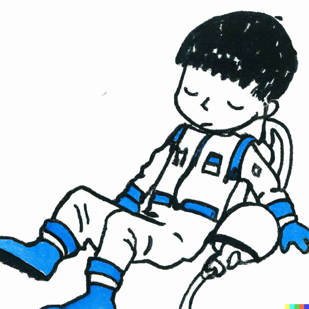 an astronaut, cartoon by Osamu Tezuka